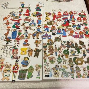 VTG Wooden Christmas Ornaments Hand Painted Flat Double-sided 1970’s